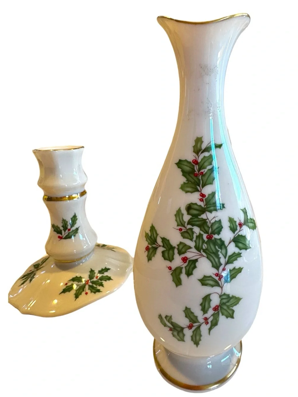 Lenox Holiday Bone China Serving Dishes Vase & Candle Holder Set